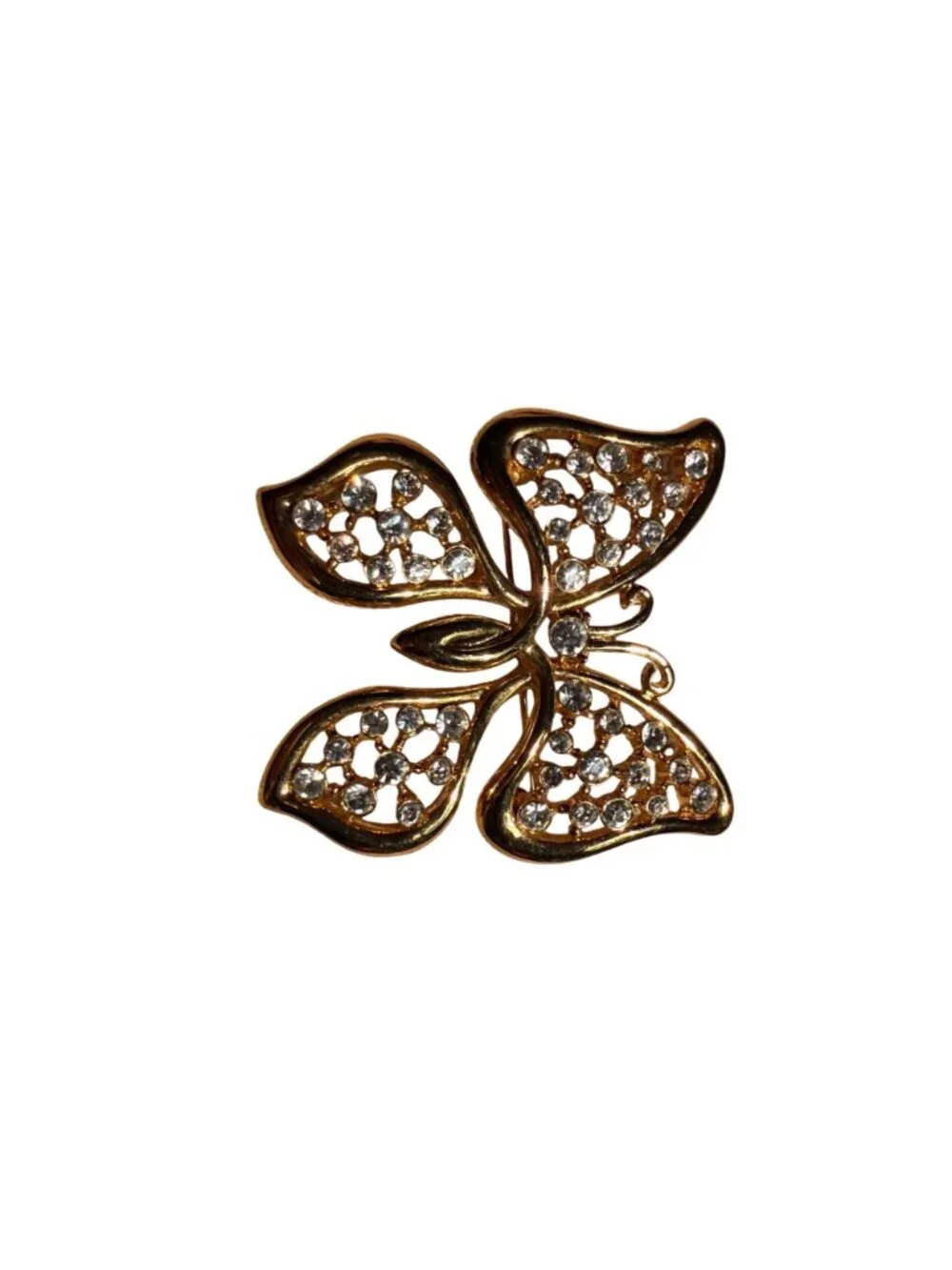 Vintage Monet Butterfly Brooch Gold Tone Rhinestone Openwork Pin Designer Jewelr